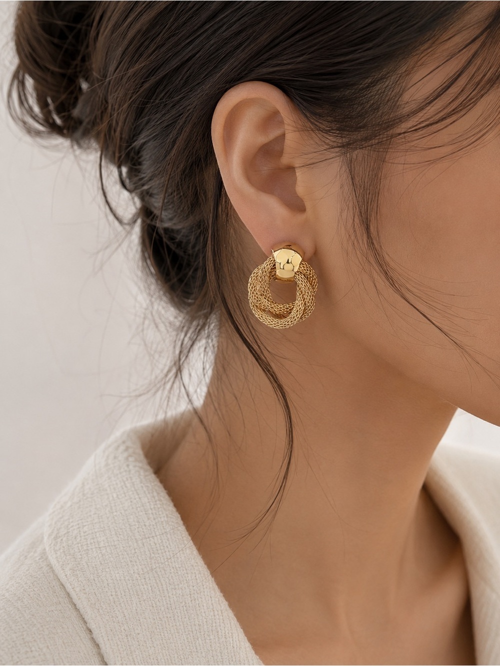 Vintage Inspired Gold Woven Knot Hoop Chunky Textured Statement Earrings